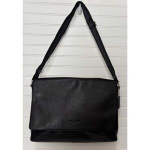 COACH Sullivan Black Smooth Leather Messenger Briefcase Crossbody Bag Mens Women